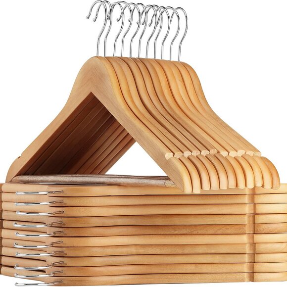 Wooden Hangers 20 Pack Wood Suit Hangers Non Slip Wooden Coat Hangers with Smoot - Picture 1 of 9
